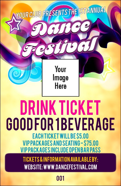Disco Dance Festival Drink Ticket Product Front
