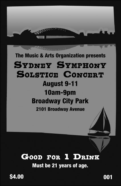 Sydney Drink Ticket (Black and White) Product Front