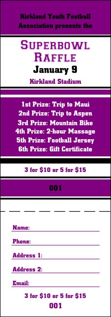 Sports Purple Black Raffle Ticket Product Front