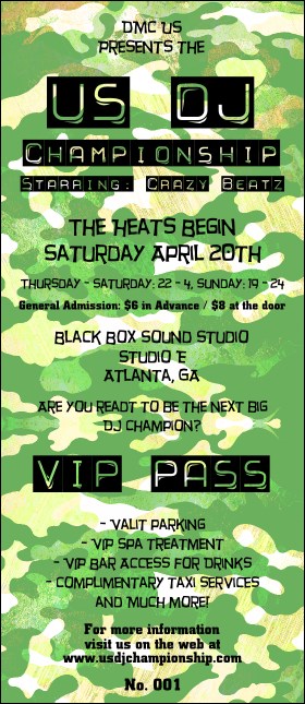 Camouflage Green White Yellow VIP Pass