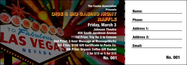 Las Vegas Casino Raffle Ticket Product Front