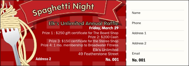 Spaghetti Raffle Ticket Product Front